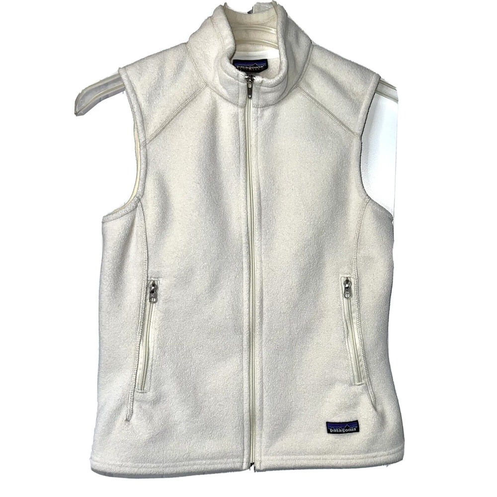 PATAGONIA Synchilla FULL-ZIP Fleece IVORY CREAM Vest EUC Women Size MEDIUM